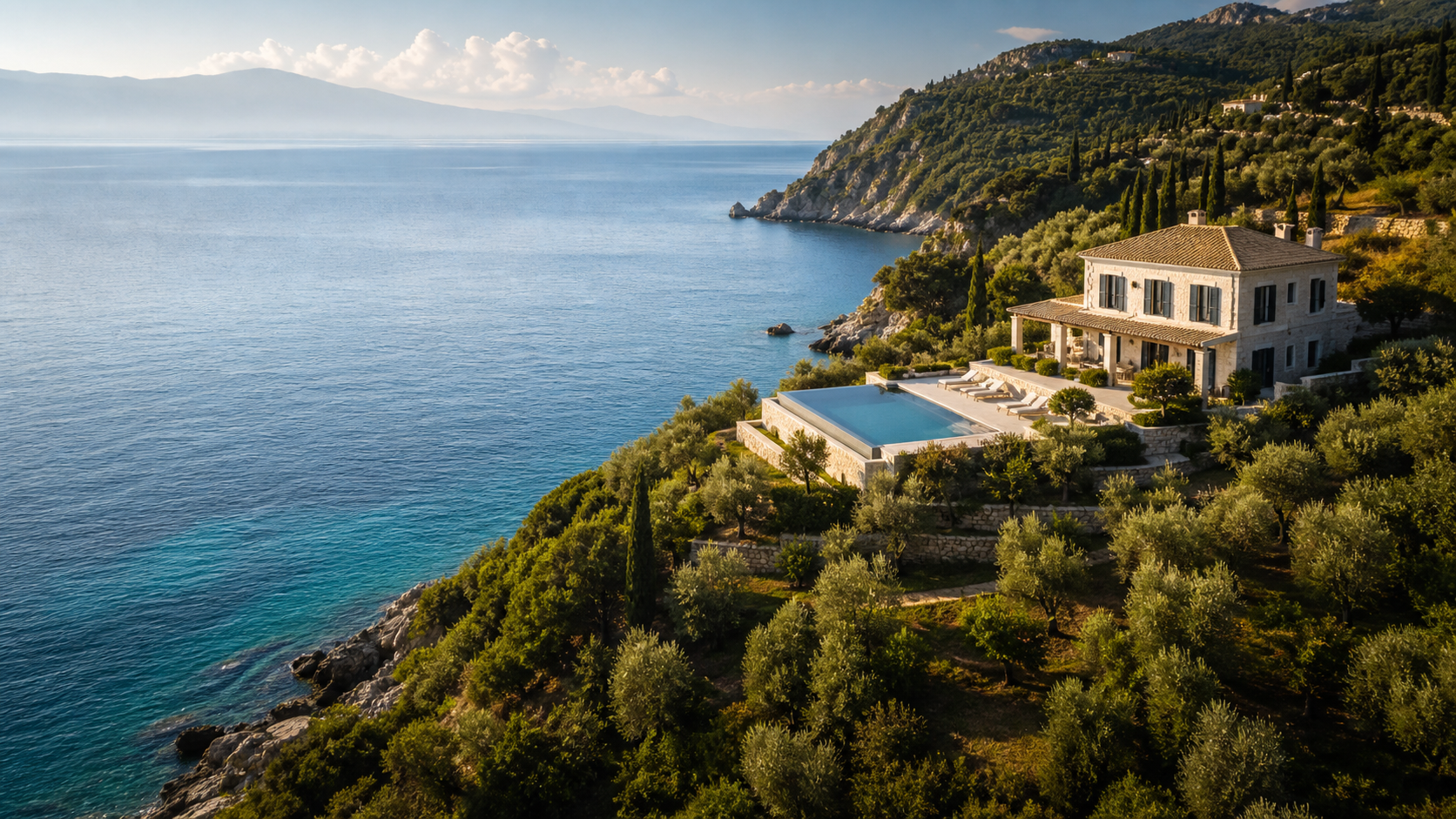 Corfu coastline, illustrative. Not a photograph of this property.